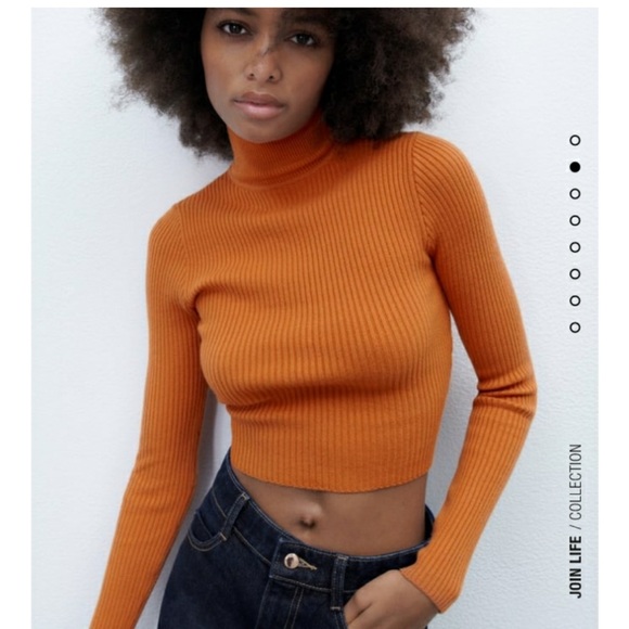 ZARA Sexy Orange Open Cut Out Back Lattice Long Sleeve Turtleneck Ribbed Sweater - Picture 11 of 14